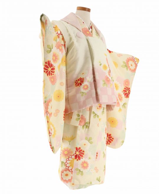 七五三 3歳女の子用被布[古典柄](被布)クリーム(着物)クリームに菊柄No.113V